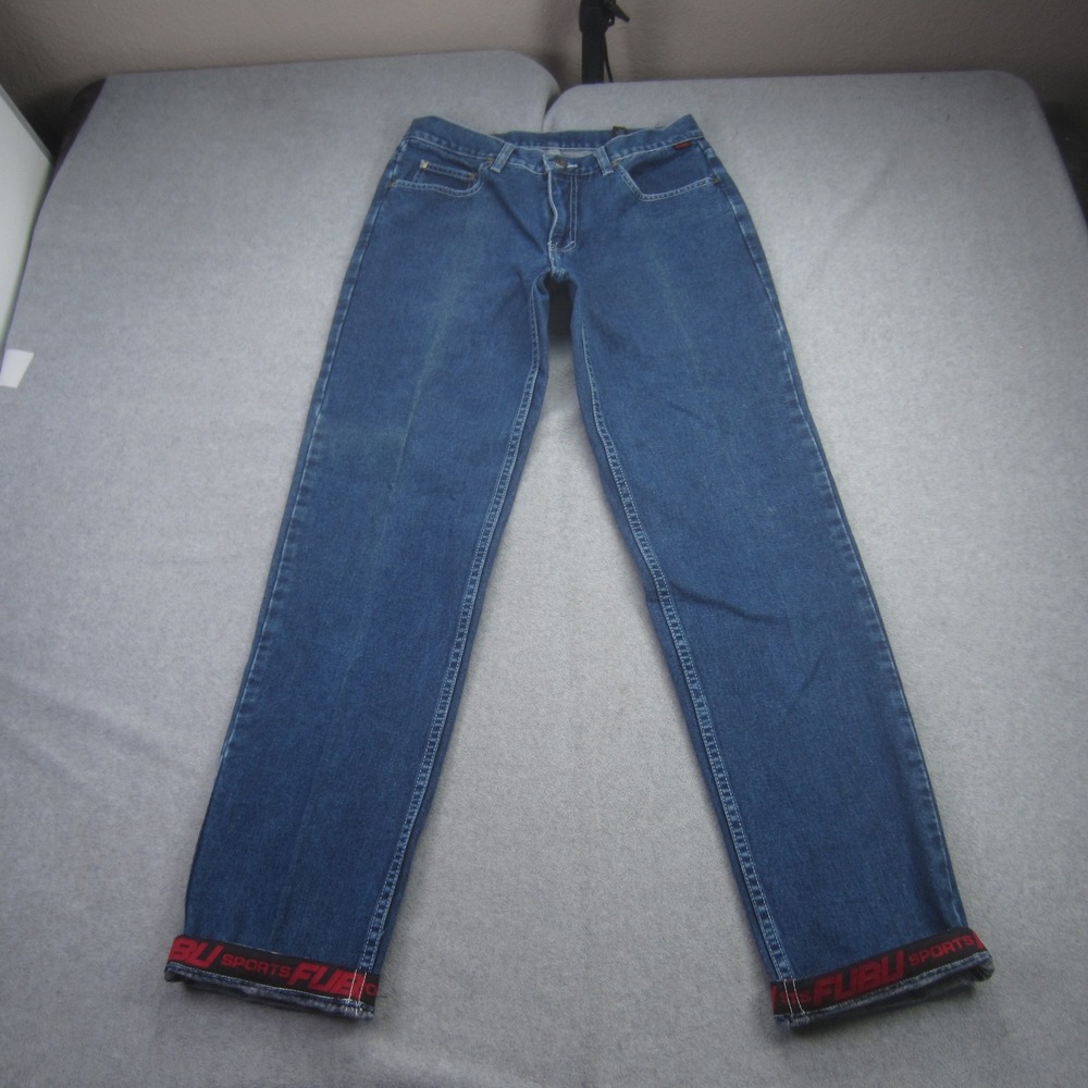 Vintage FUBU The Collection Jeans Womens 9 /10 Blue Straight‎ Leg Logo Y2k